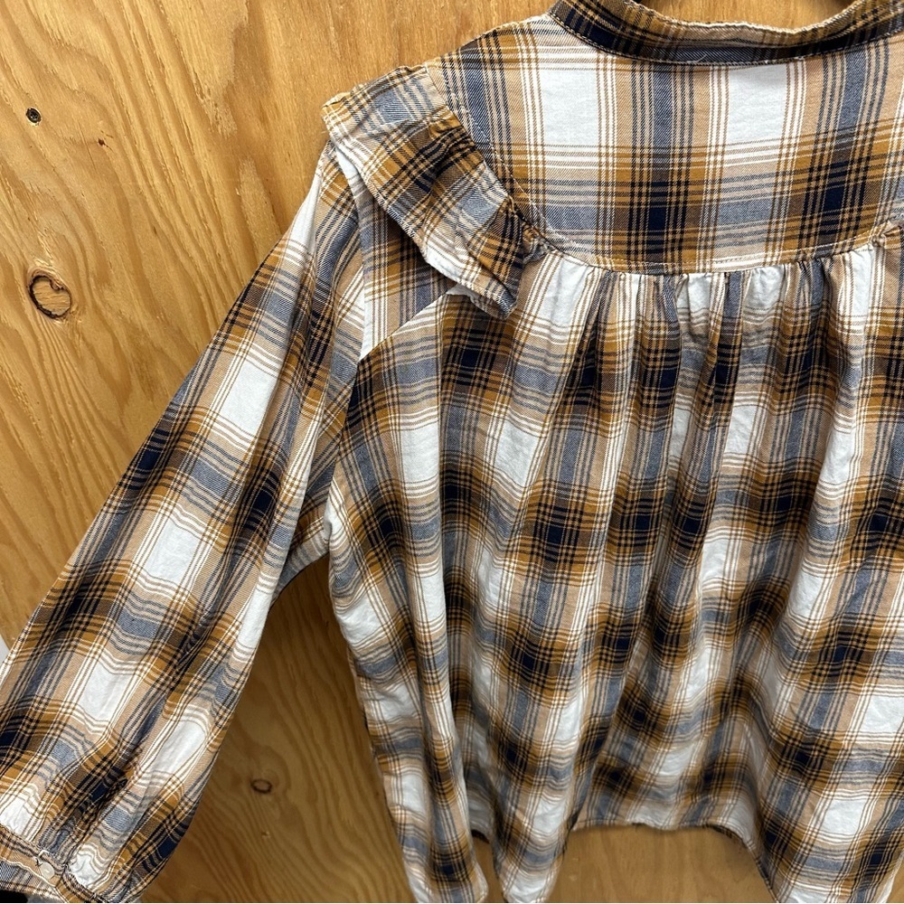 Suzanne Betro women’s brown plaid ruffle front blouse shirt 2x Western - Picture 4 of 6